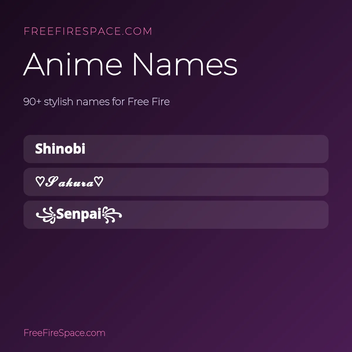 Anime stylish names for Free Fire with symbols to copy