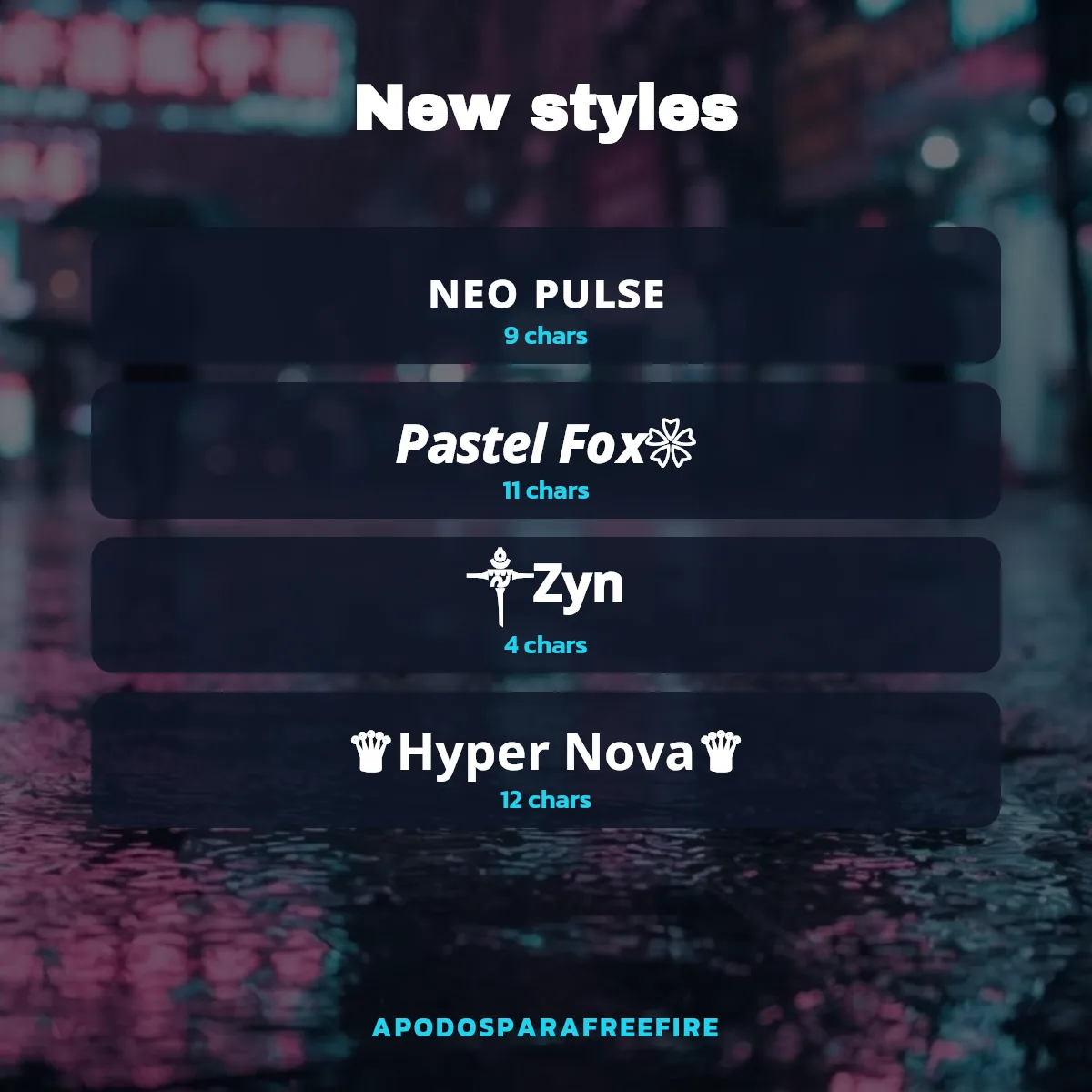 New Free Fire names with character counts