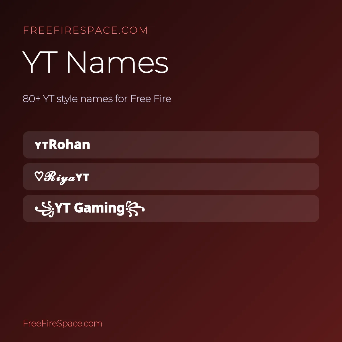 YT style Free Fire channel names to copy